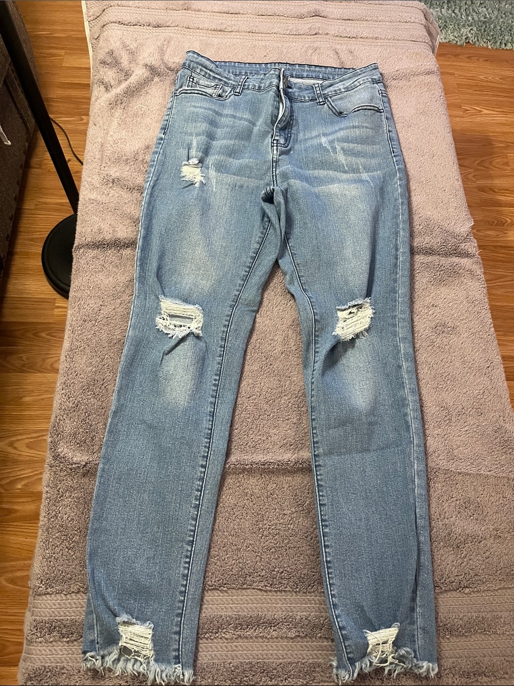 Light Blue Distressed Skinny Jeans for Women